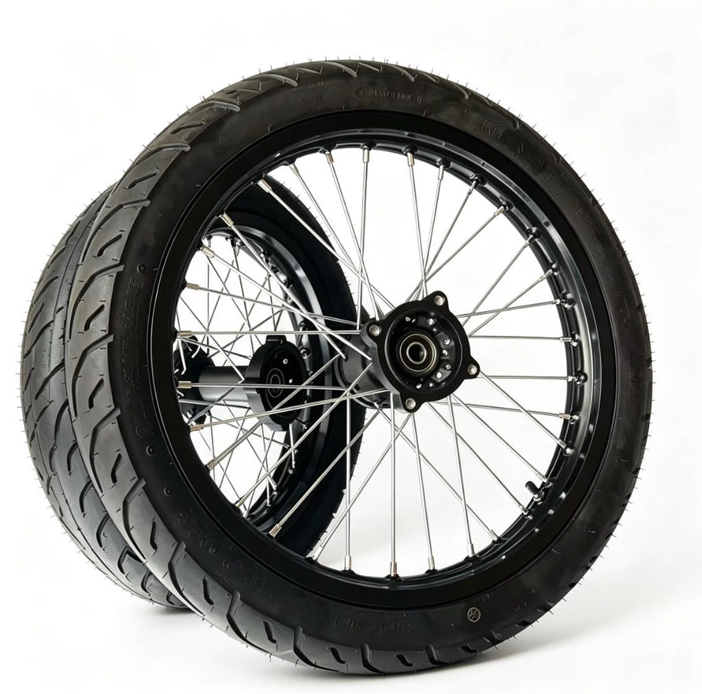 Chrome & Black 17/14 Supermoto Wheelsets - Strike/Yozma/Tuttio/Valintsu