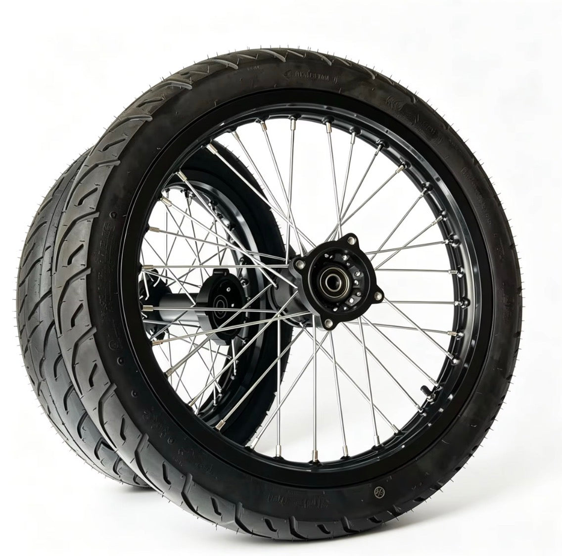 Chrome & Black 17/14 Supermoto Wheelsets - Strike/Yozma/Tuttio/Valintsu