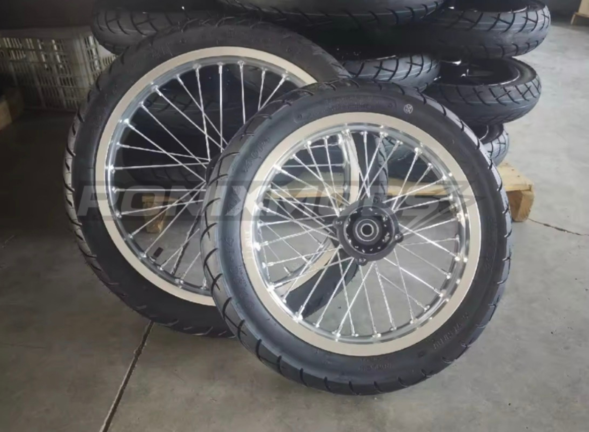 Chrome & Black 17/14 Supermoto Wheelsets - Strike/Yozma/Tuttio/Valintsu